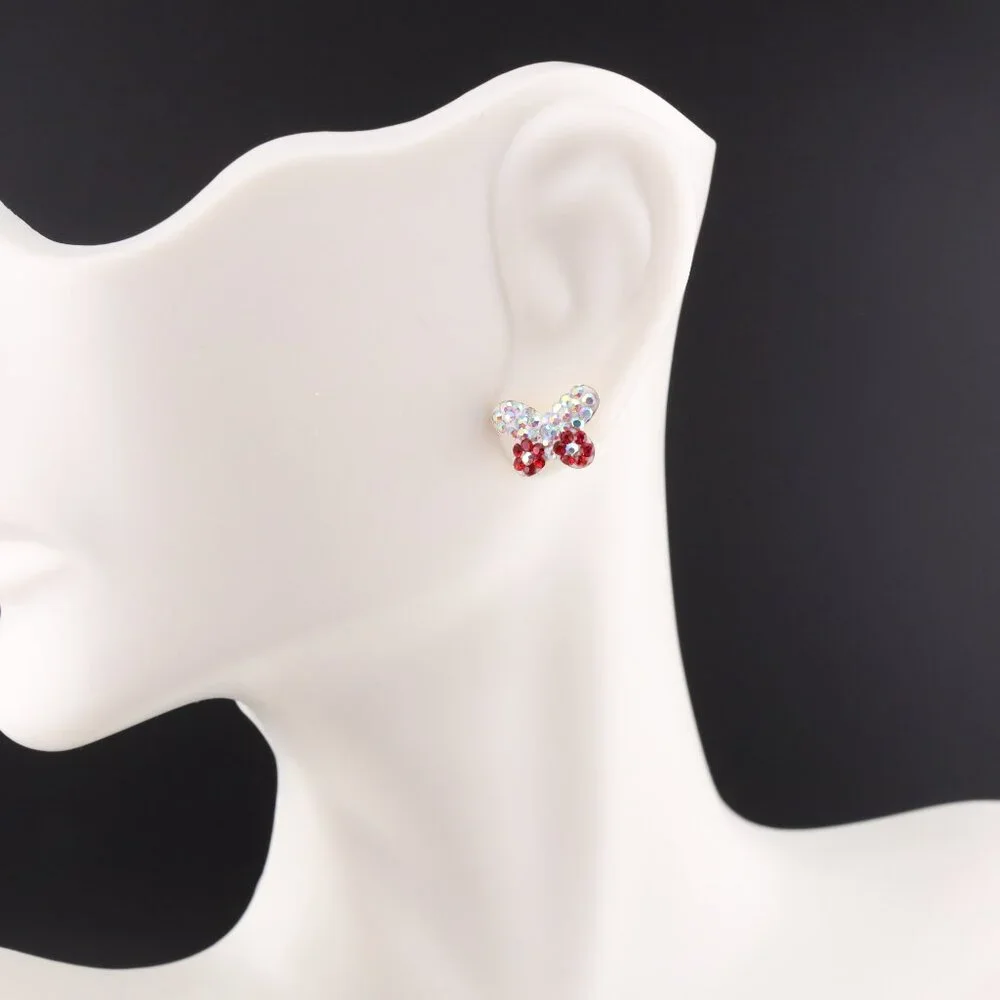 Women's 14k Gold CZ Butterfly Petite Stud Earrings with Secure Screw Post **‎